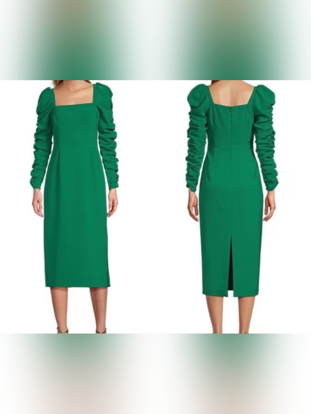 ANTONIO MELANI Emerald Green Puff-Sleeve Square Neck Midi Dress